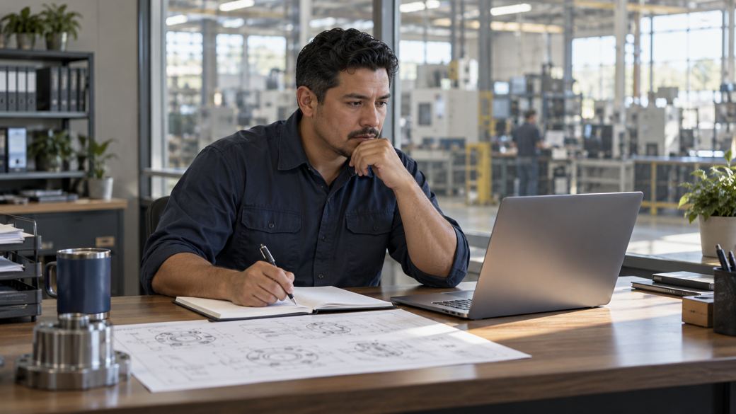 Manufacturing professional working at a laptop
