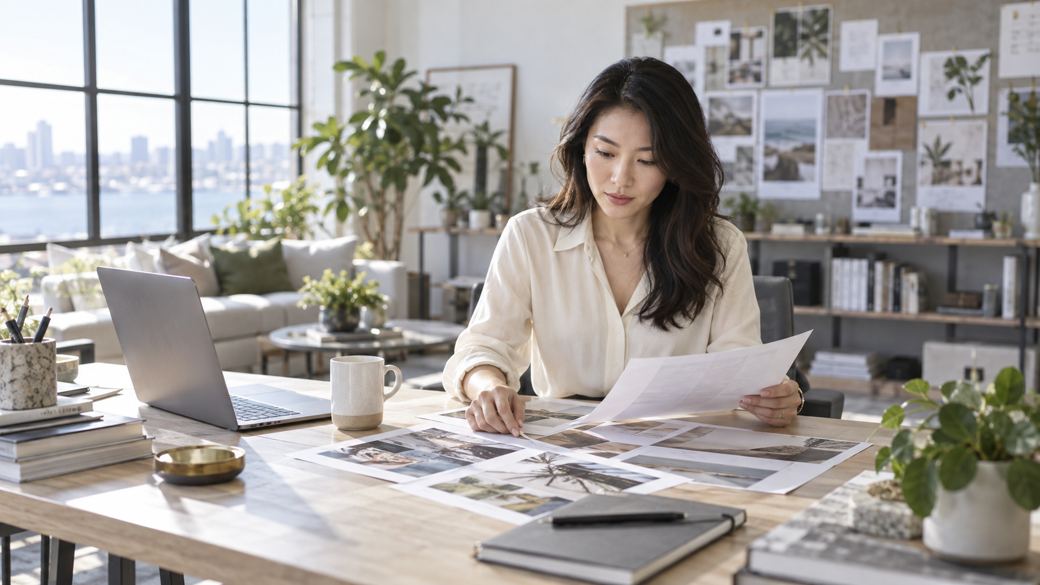 Marketing professional working at a laptop