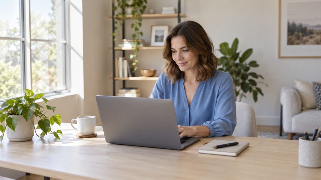 Sales professional working at a laptop